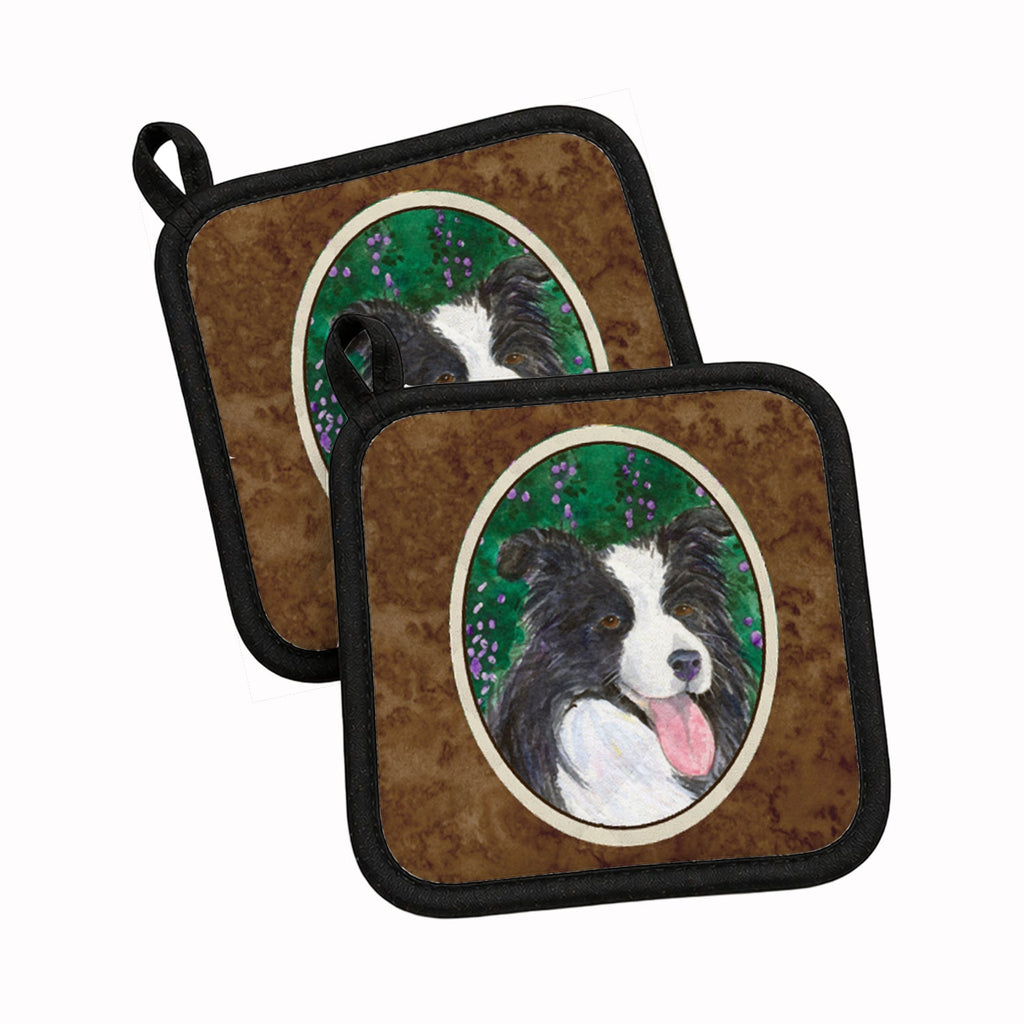 Border Collie Pot Holder Set of 2 Heat Resistant Quilted Hot Pads 7.5 x 7.5 Inch, Insulated Kitchen Trivets for Cooking & Baking