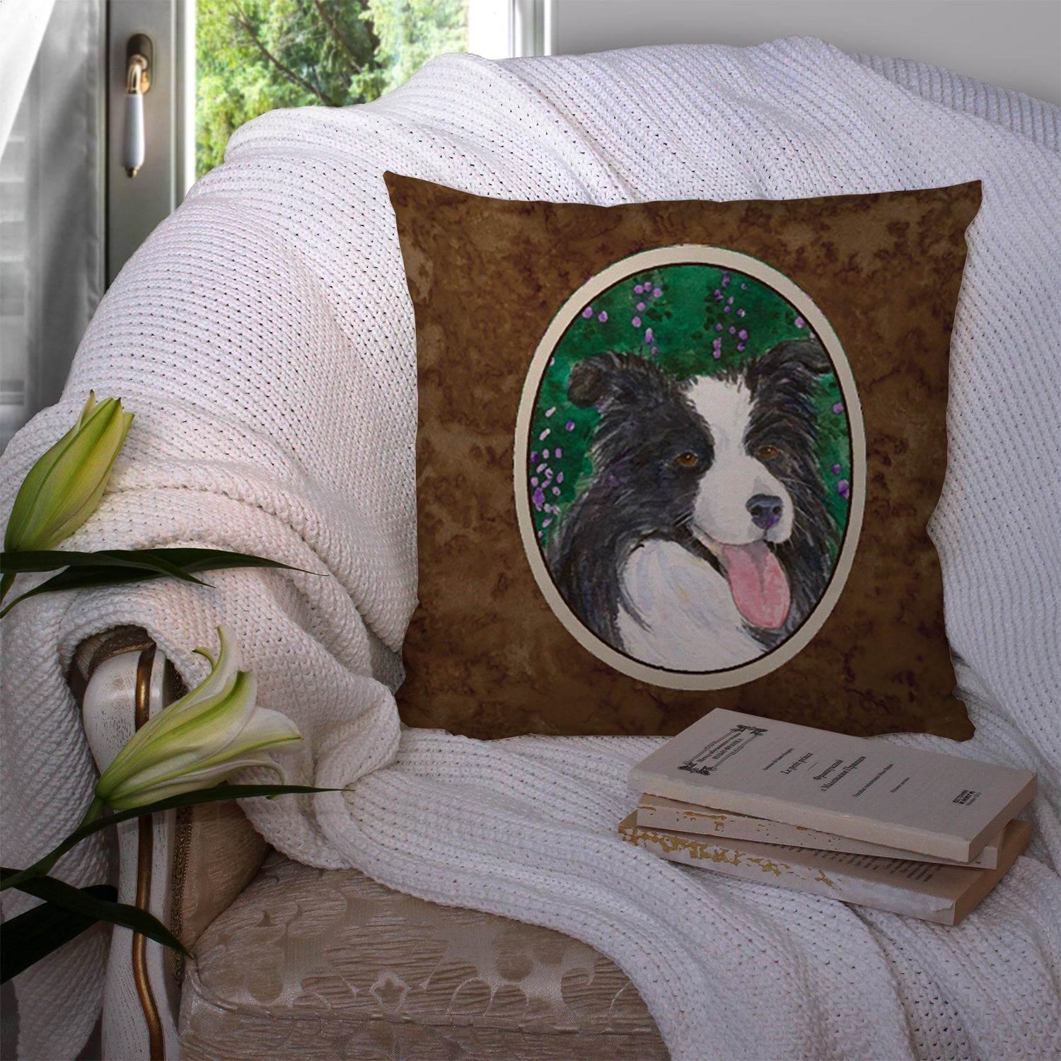 Border Collie Decorative Throw Pillow 14x14 Indoor Outdoor Accent Cushion, Fabric Cover with Insert for Sofa, Bed, Porch & Living Room