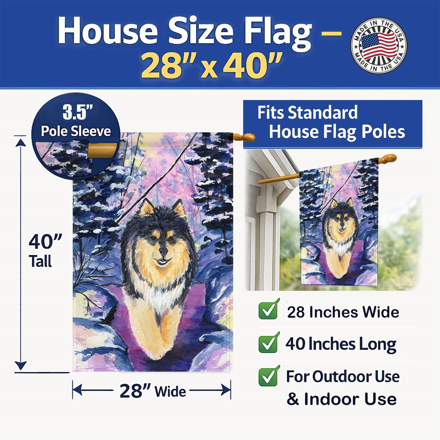 Finnish Lapphund House Flag 28x40 Porch Sleeve Pole Decorative Outside Yard Banner Artwork Wall Hanging, Polyester