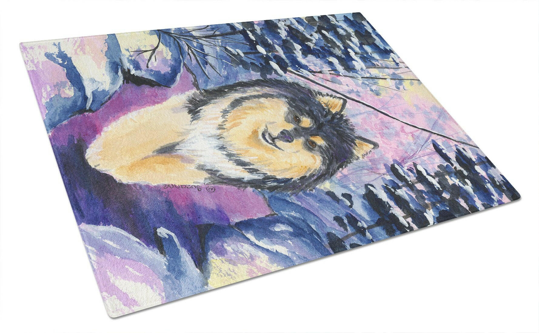 Finnish Lapphund Cutting Board Tempered Glass Kitchen Cutting Surface, Heat Resistant Chopping, Non-Slip Feet, Food Prep & Serving
