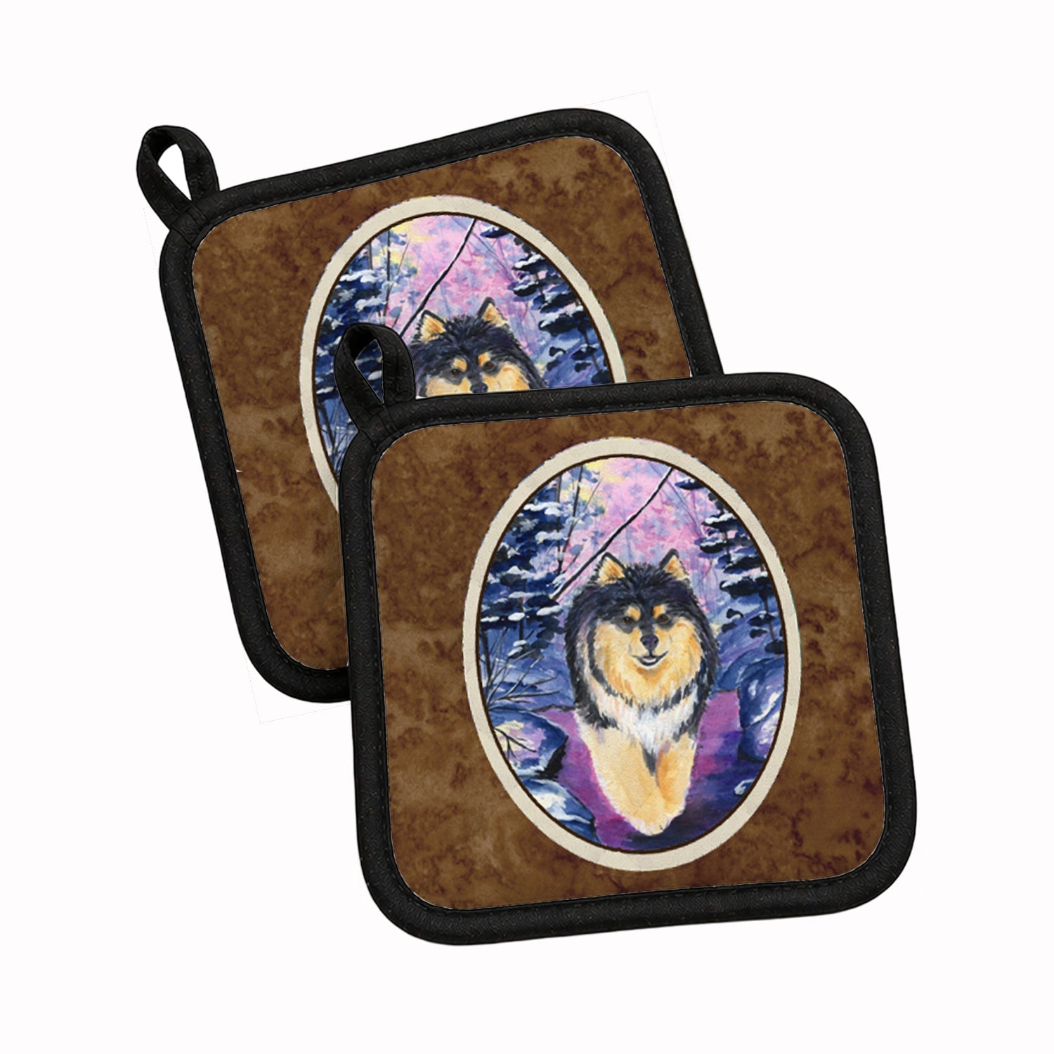 Finnish Lapphund Pot Holder Set of 2 Heat Resistant Quilted Hot Pads 7.5 x 7.5 Inch, Insulated Kitchen Trivets for Cooking & Baking