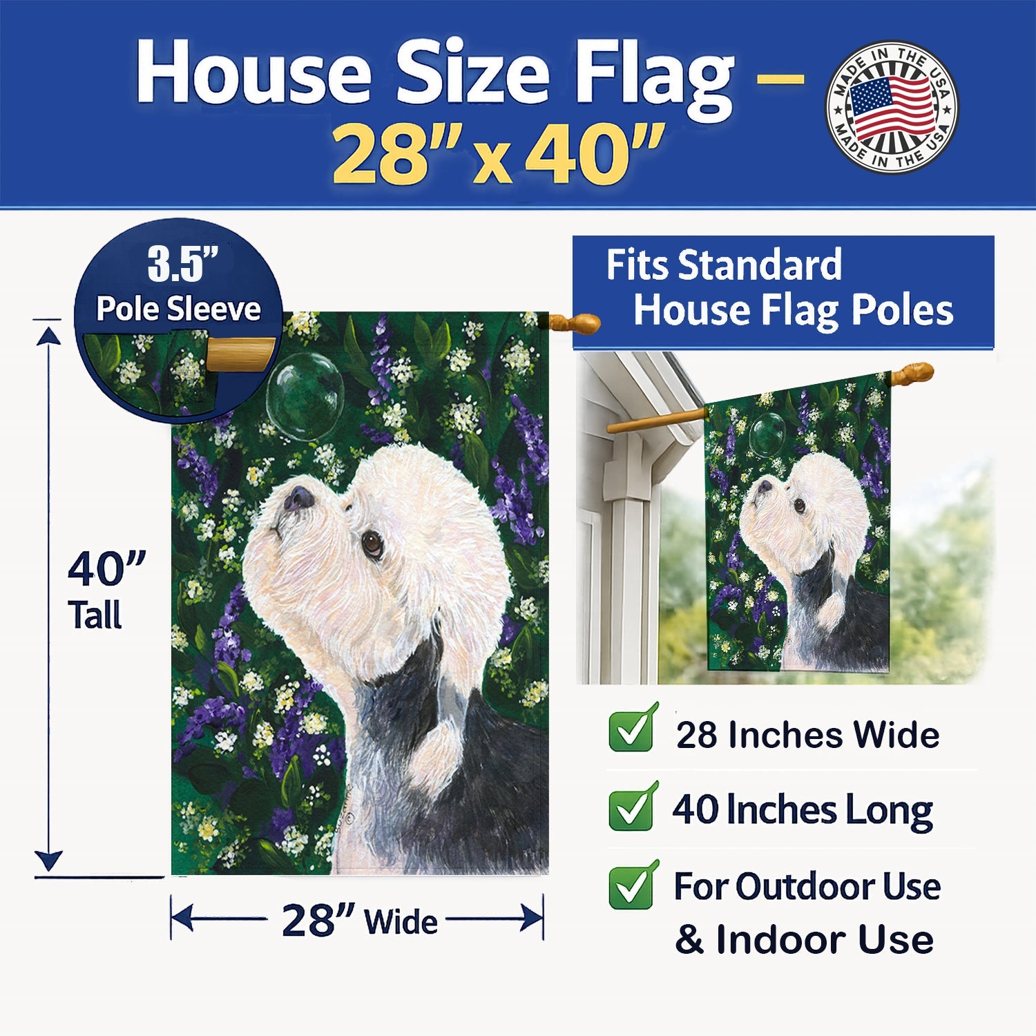 Dandie Dinmont Terrier House Flag 28x40 Porch Sleeve Pole Decorative Outside Yard Banner Artwork Wall Hanging, Polyester