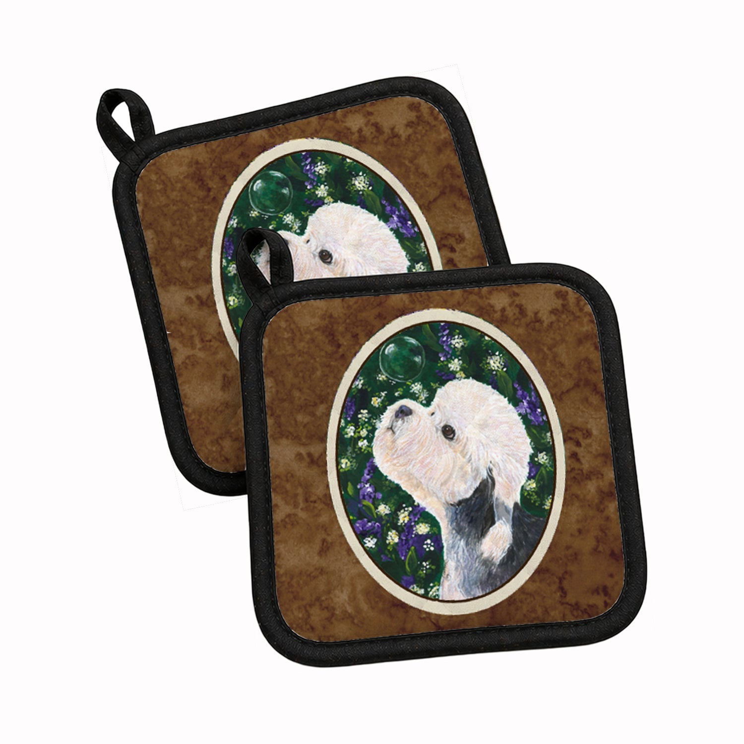 Dandie Dinmont Terrier Pot Holder Set of 2 Heat Resistant Quilted Hot Pads 7.5 x 7.5 Inch, Insulated Kitchen Trivets for Cooking & Baking
