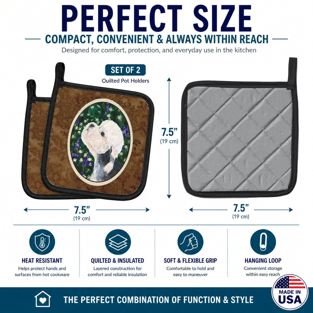 Dandie Dinmont Terrier Pot Holder Set of 2 Heat Resistant Quilted Hot Pads 7.5 x 7.5 Inch, Insulated Kitchen Trivets for Cooking & Baking