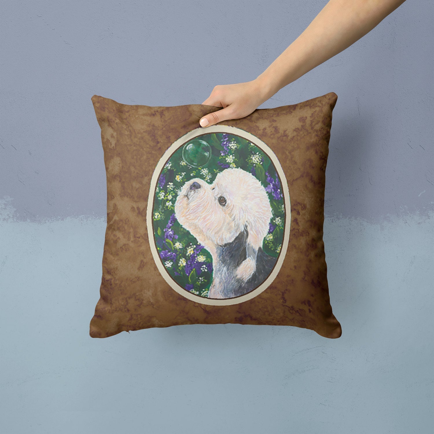 Dandie Dinmont Terrier Decorative Throw Pillow 14x14 Indoor Outdoor Accent Cushion, Fabric Cover with Insert for Sofa, Bed, Porch & Living Room