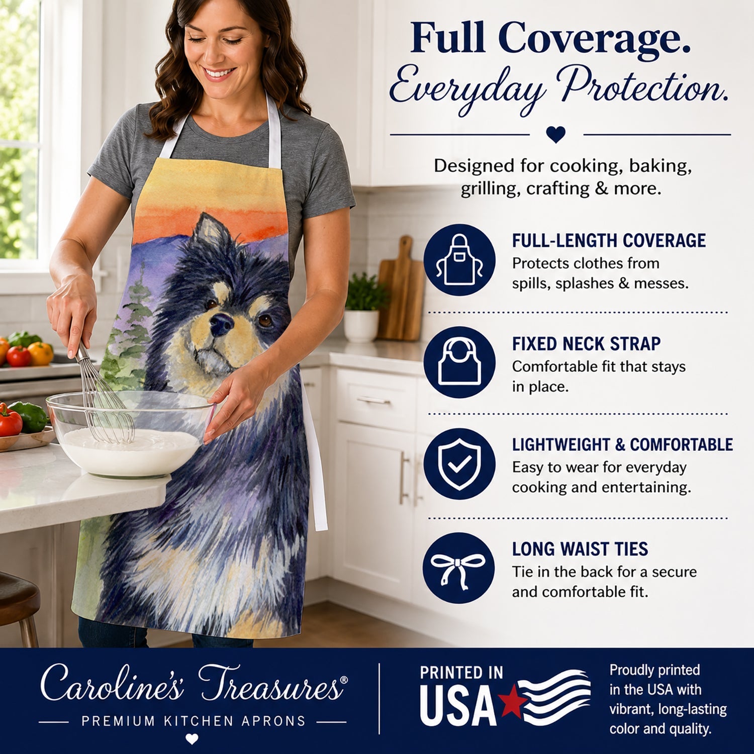 Finnish Lapphund Apron Cooking Kitchen Server Baking Crafts Gardening for Adult Women Men, Unisex, Large, Multicolor