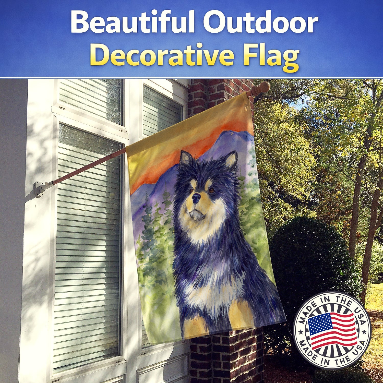 Finnish Lapphund House Flag 28x40 Porch Sleeve Pole Decorative Outside Yard Banner Artwork Wall Hanging, Polyester