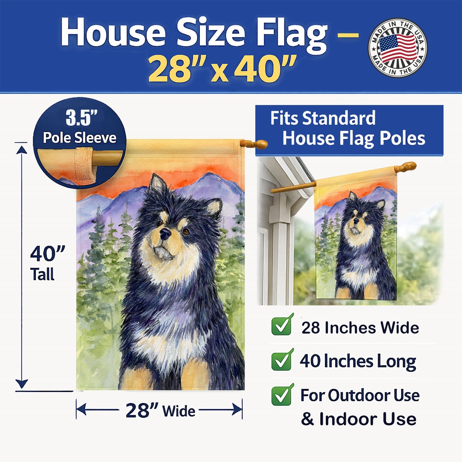 Finnish Lapphund House Flag 28x40 Porch Sleeve Pole Decorative Outside Yard Banner Artwork Wall Hanging, Polyester