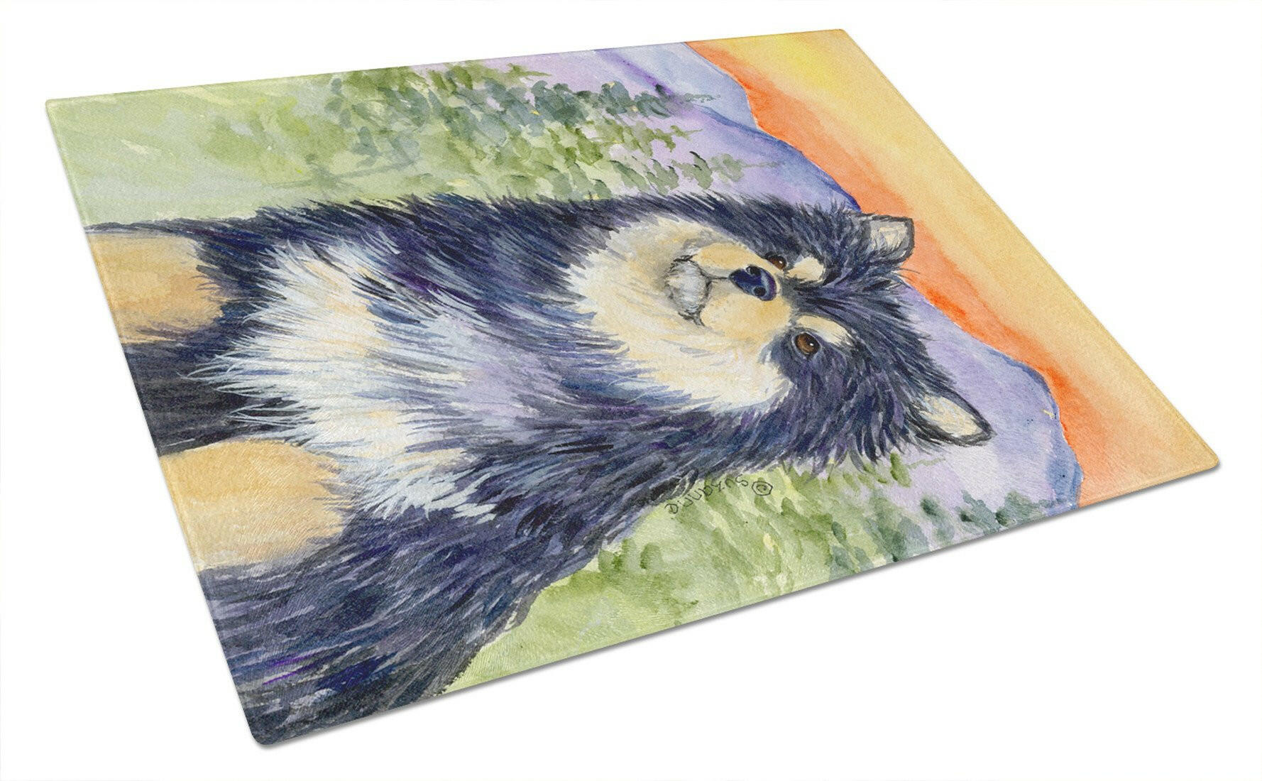 Finnish Lapphund Cutting Board Tempered Glass Kitchen Cutting Surface, Heat Resistant Chopping, Non-Slip Feet, Food Prep & Serving