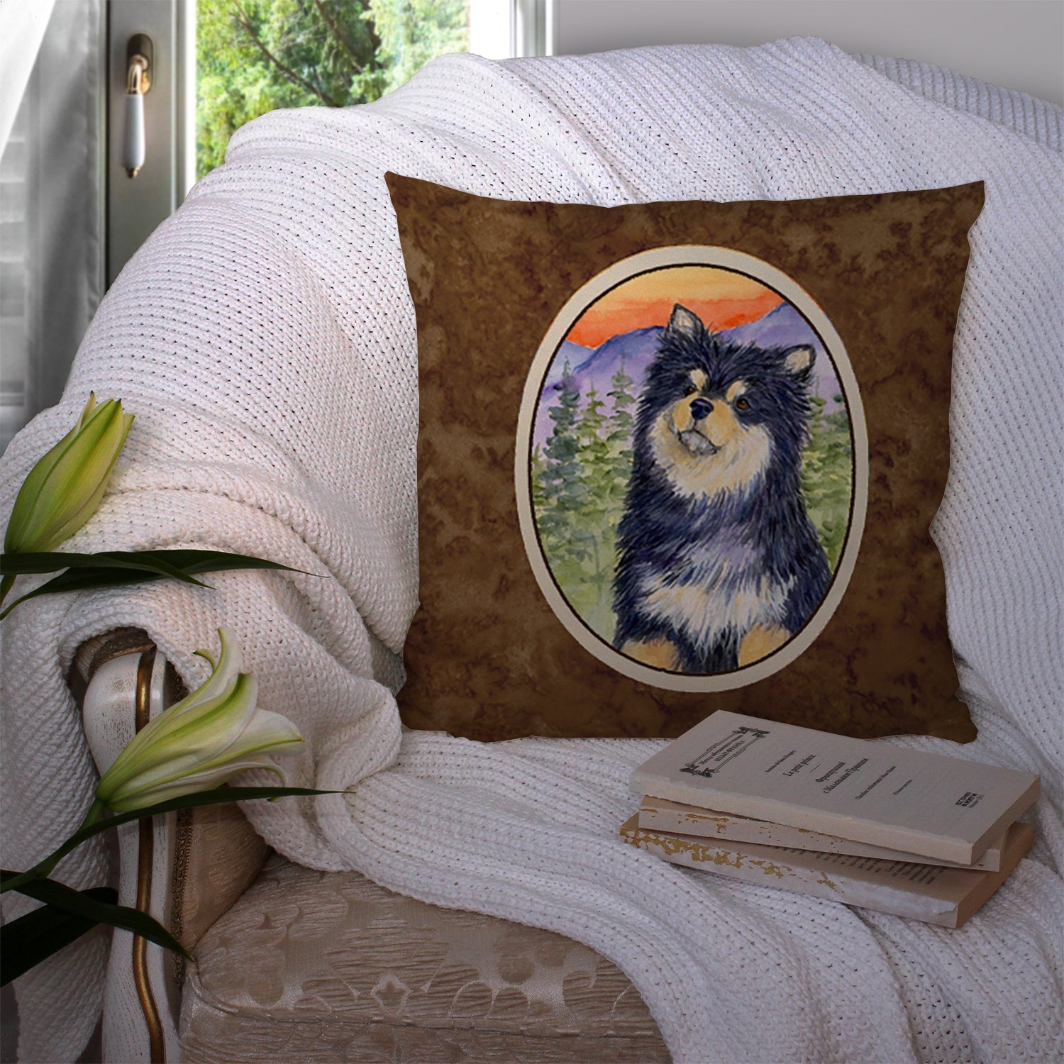 Finnish Lapphund Decorative Throw Pillow 14x14 Indoor Outdoor Accent Cushion, Fabric Cover with Insert for Sofa, Bed, Porch & Living Room