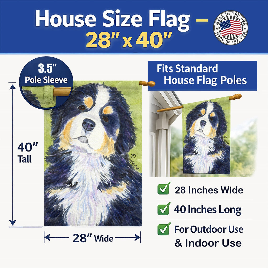 Bernese Mountain Dog House Flag 28x40 Porch Sleeve Pole Decorative Outside Yard Banner Artwork Wall Hanging, Polyester