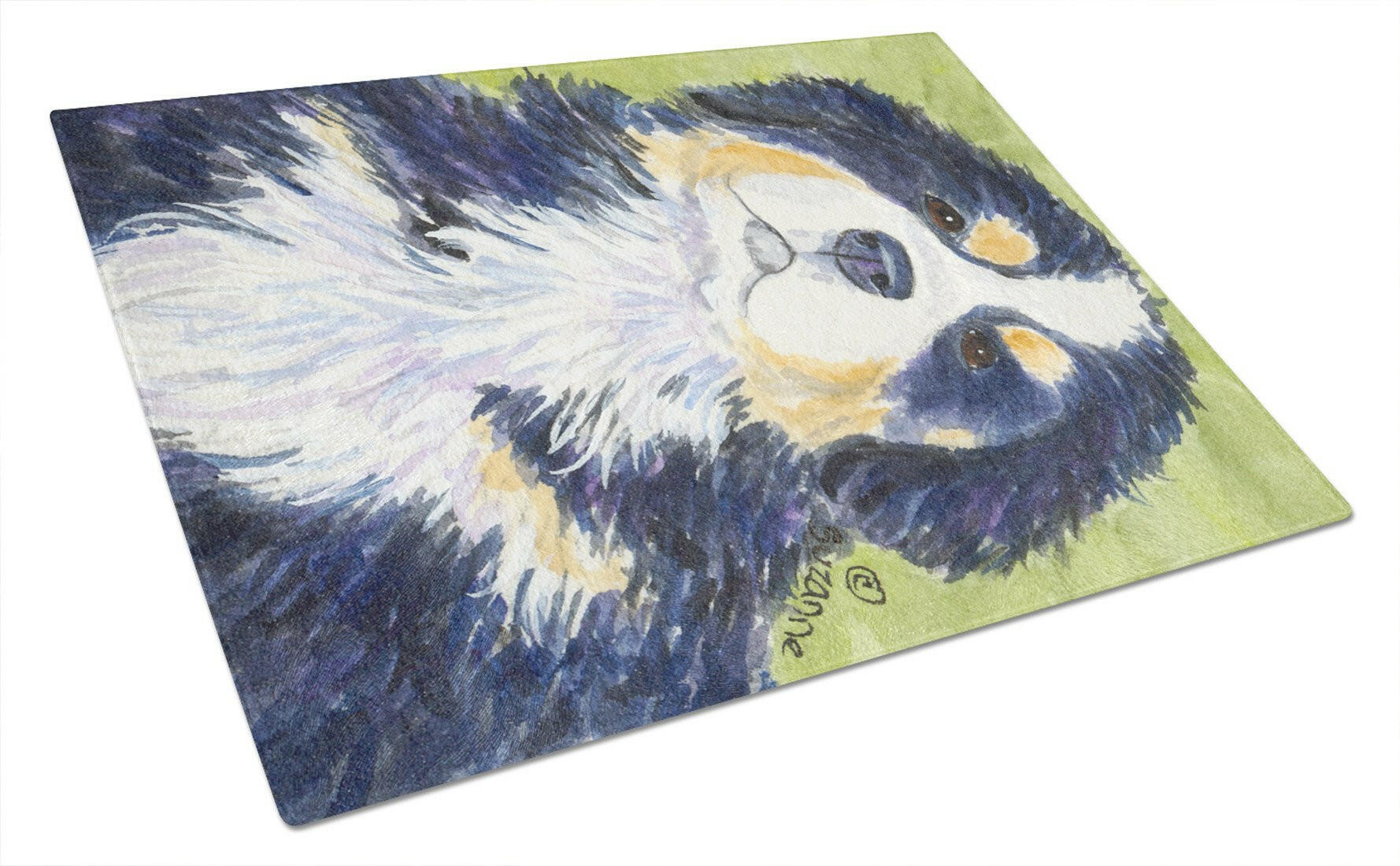 Bernese Mountain Dog Cutting Board Tempered Glass Kitchen Cutting Surface, Heat Resistant Chopping, Non-Slip Feet, Food Prep & Serving