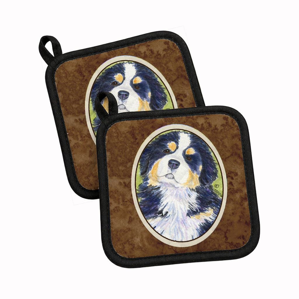 Bernese Mountain Dog Pot Holder Set of 2 Heat Resistant Quilted Hot Pads 7.5 x 7.5 Inch, Insulated Kitchen Trivets for Cooking & Baking