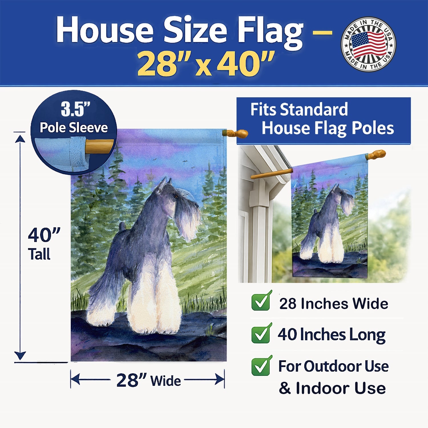 Schnauzer House Flag 28x40 Porch Sleeve Pole Decorative Outside Yard Banner Artwork Wall Hanging, Polyester