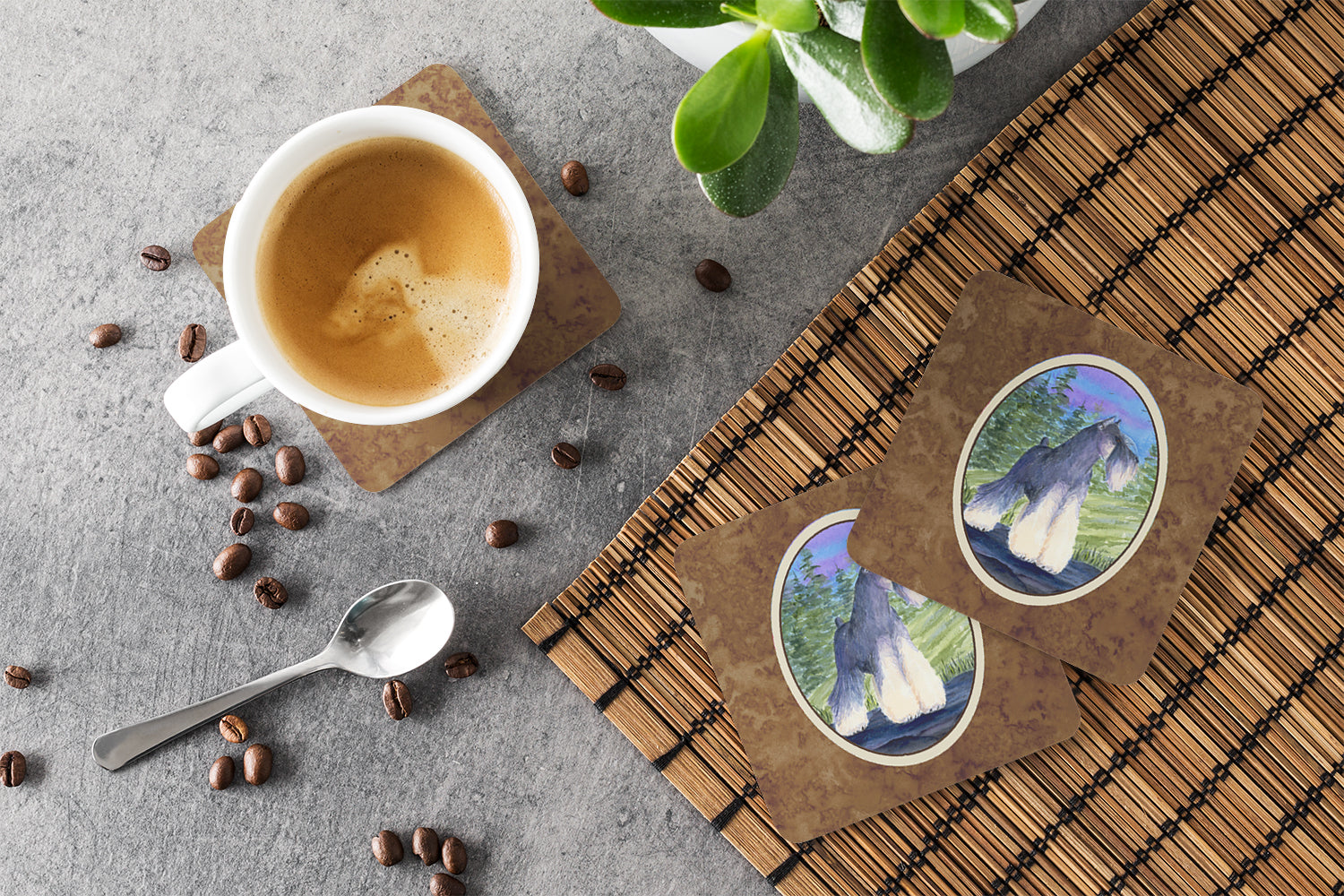 Schnauzer Foam Coasters Set of 4 Cup Coasters for Indoor Outdoor, Tabletop Protection, Anti Slip, Mouse pad Material