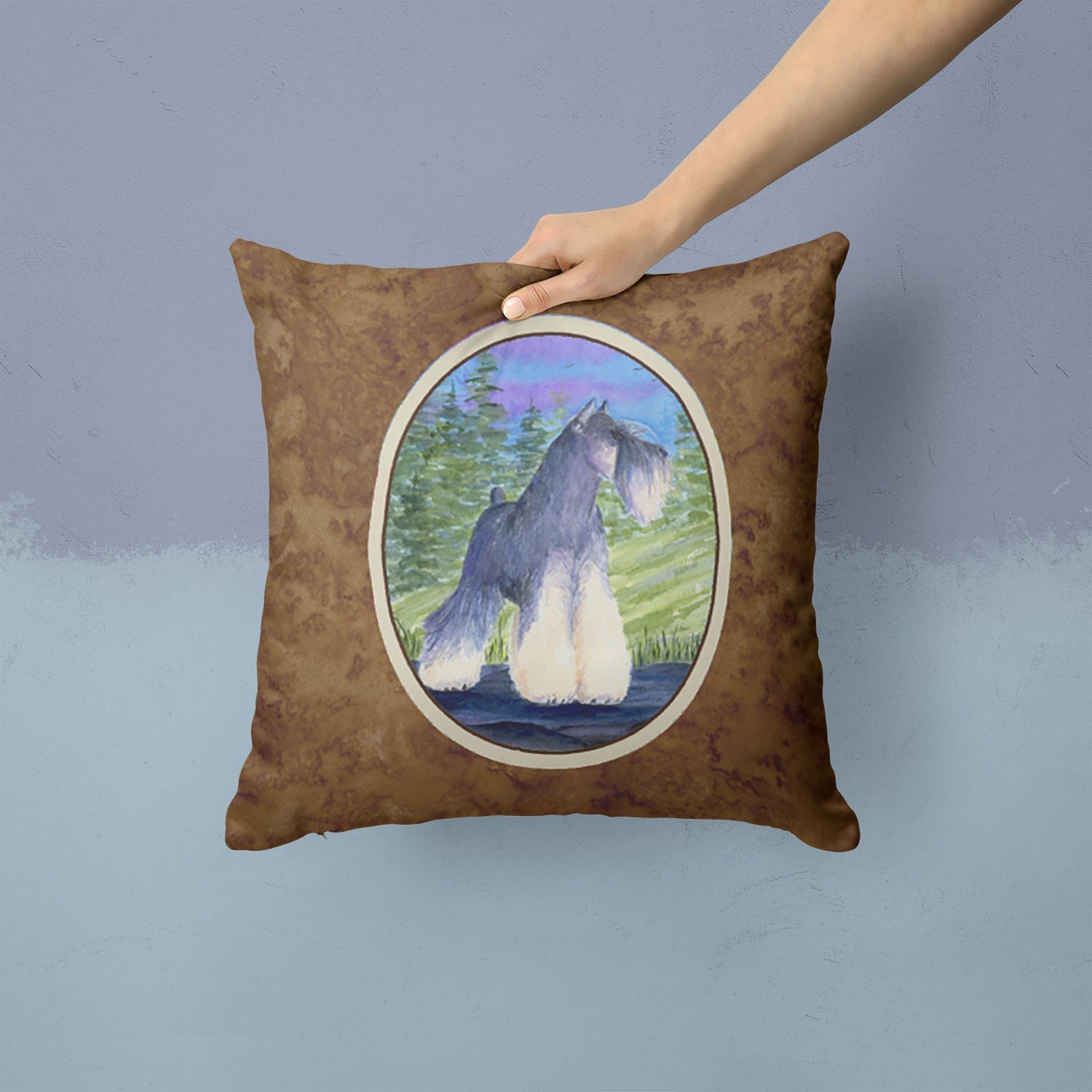 Schnauzer Decorative Throw Pillow 14x14 Indoor Outdoor Accent Cushion, Fabric Cover with Insert for Sofa, Bed, Porch & Living Room