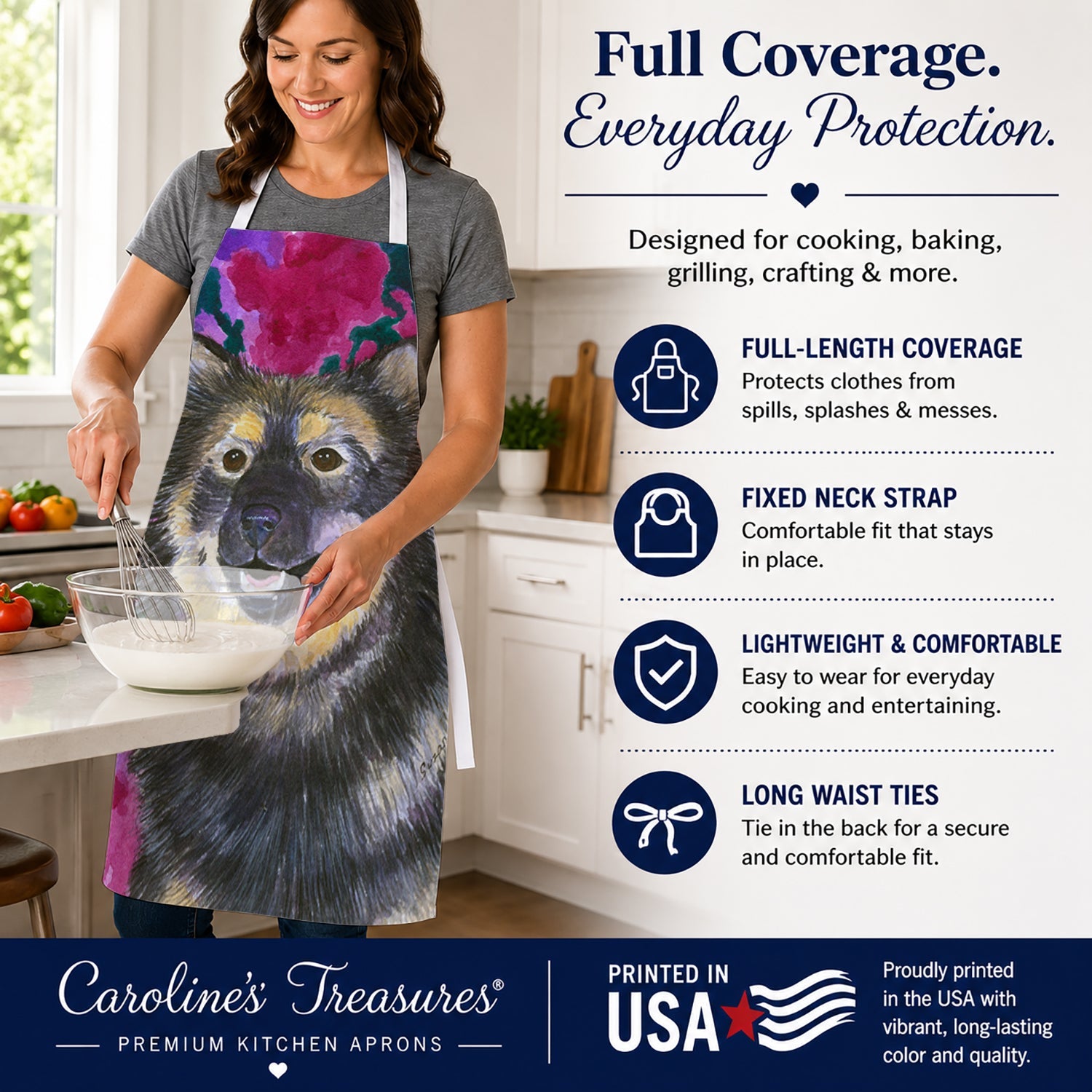 Finnish Lapphund Apron Cooking Kitchen Server Baking Crafts Gardening for Adult Women Men, Unisex, Large, Multicolor