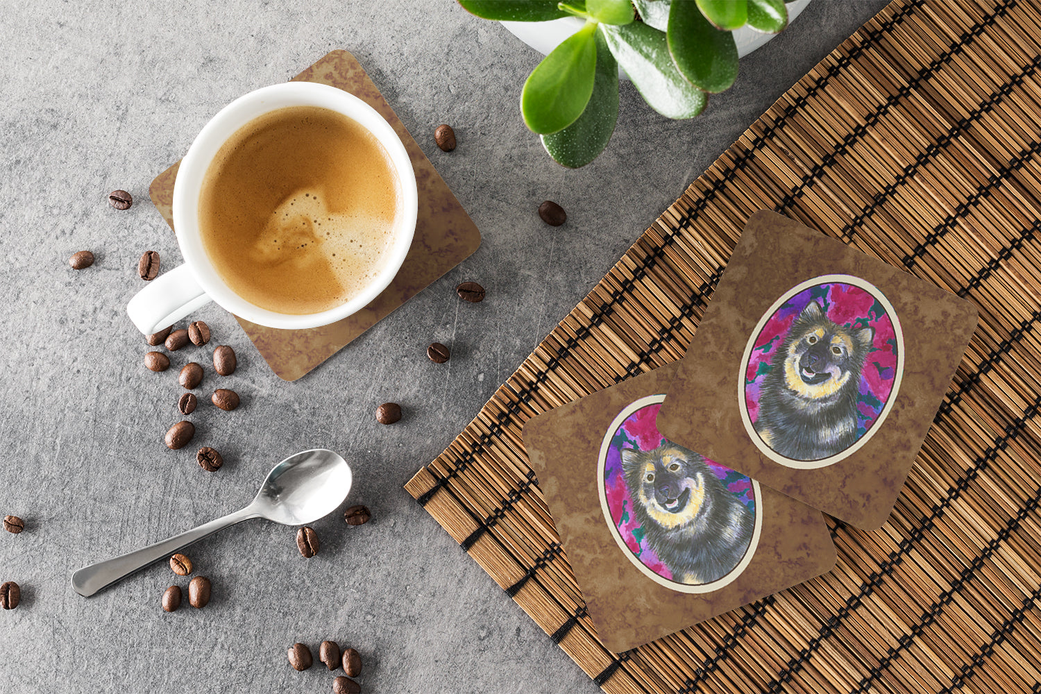 Finnish Lapphund Foam Coasters Set of 4 Cup Coasters for Indoor Outdoor, Tabletop Protection, Anti Slip, Mouse pad Material