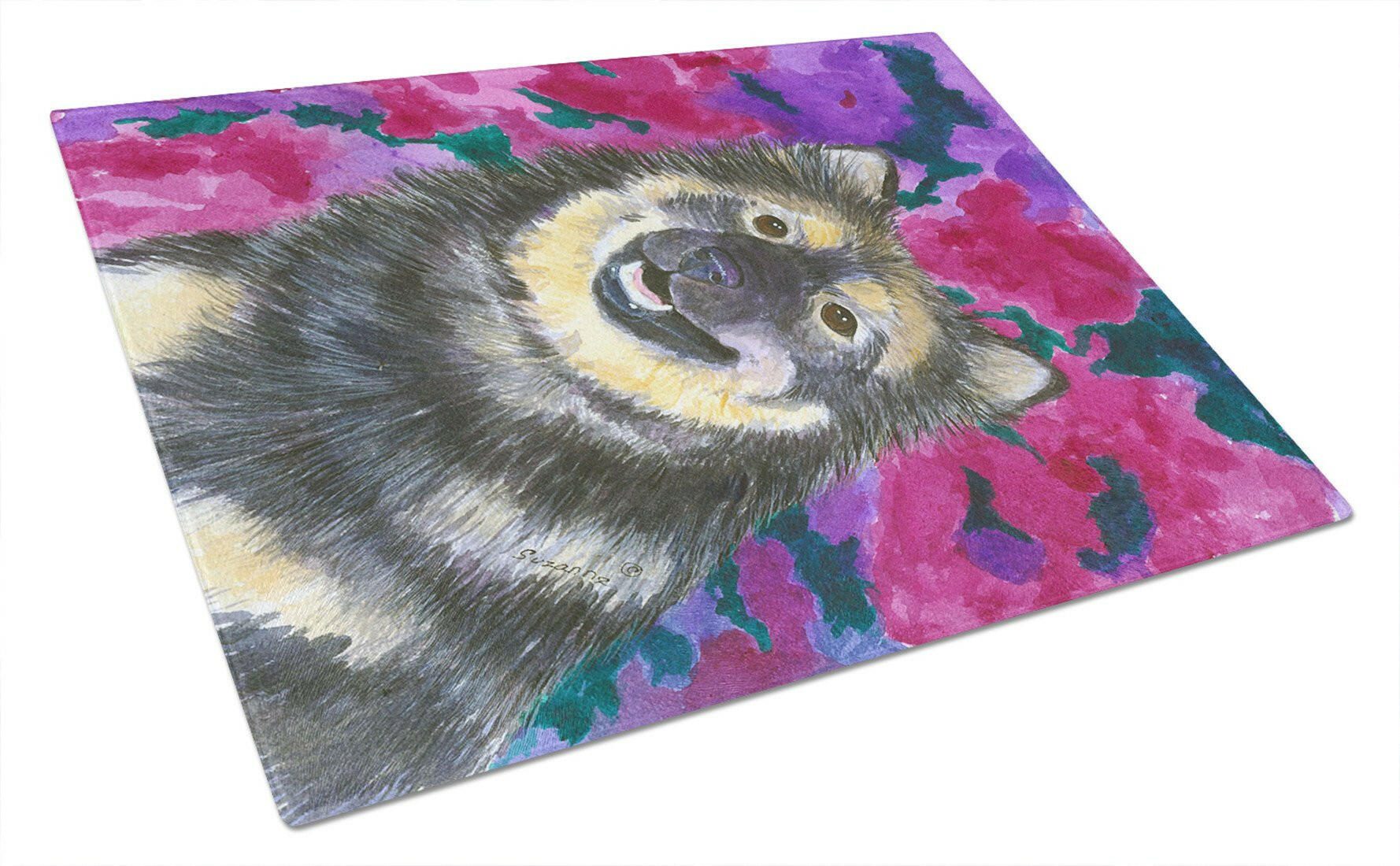 Finnish Lapphund Cutting Board Tempered Glass Kitchen Cutting Surface, Heat Resistant Chopping, Non-Slip Feet, Food Prep & Serving