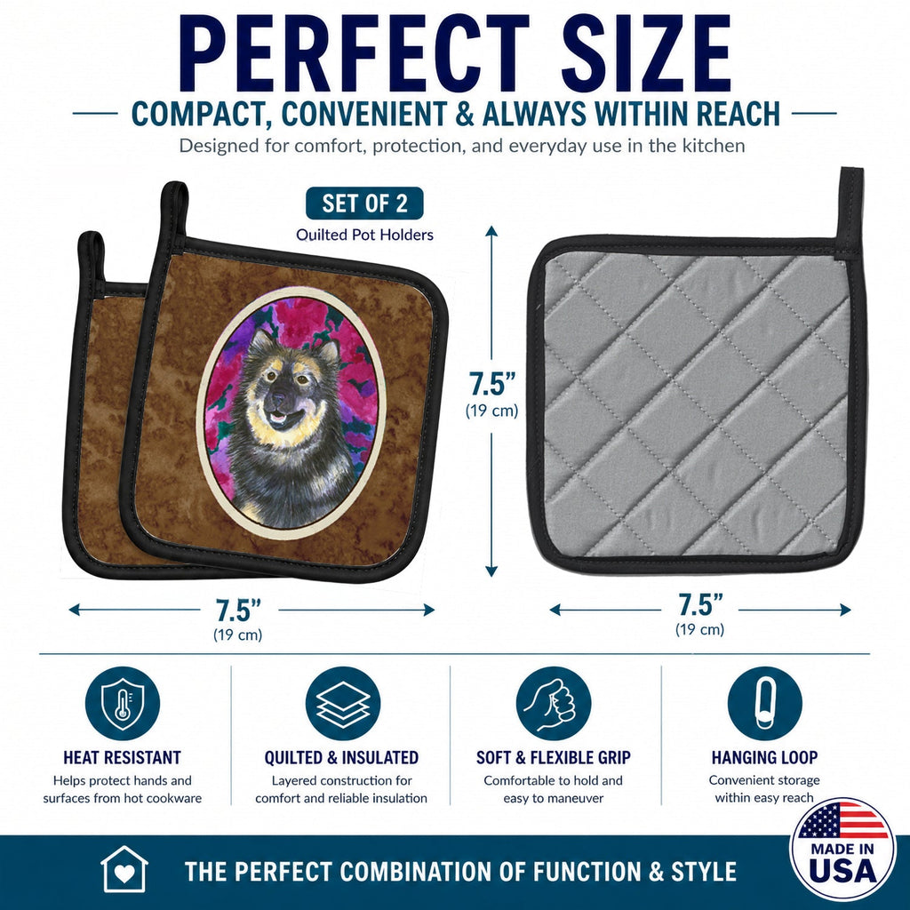 Finnish Lapphund Pot Holder Set of 2 Heat Resistant Quilted Hot Pads 7.5 x 7.5 Inch, Insulated Kitchen Trivets for Cooking & Baking