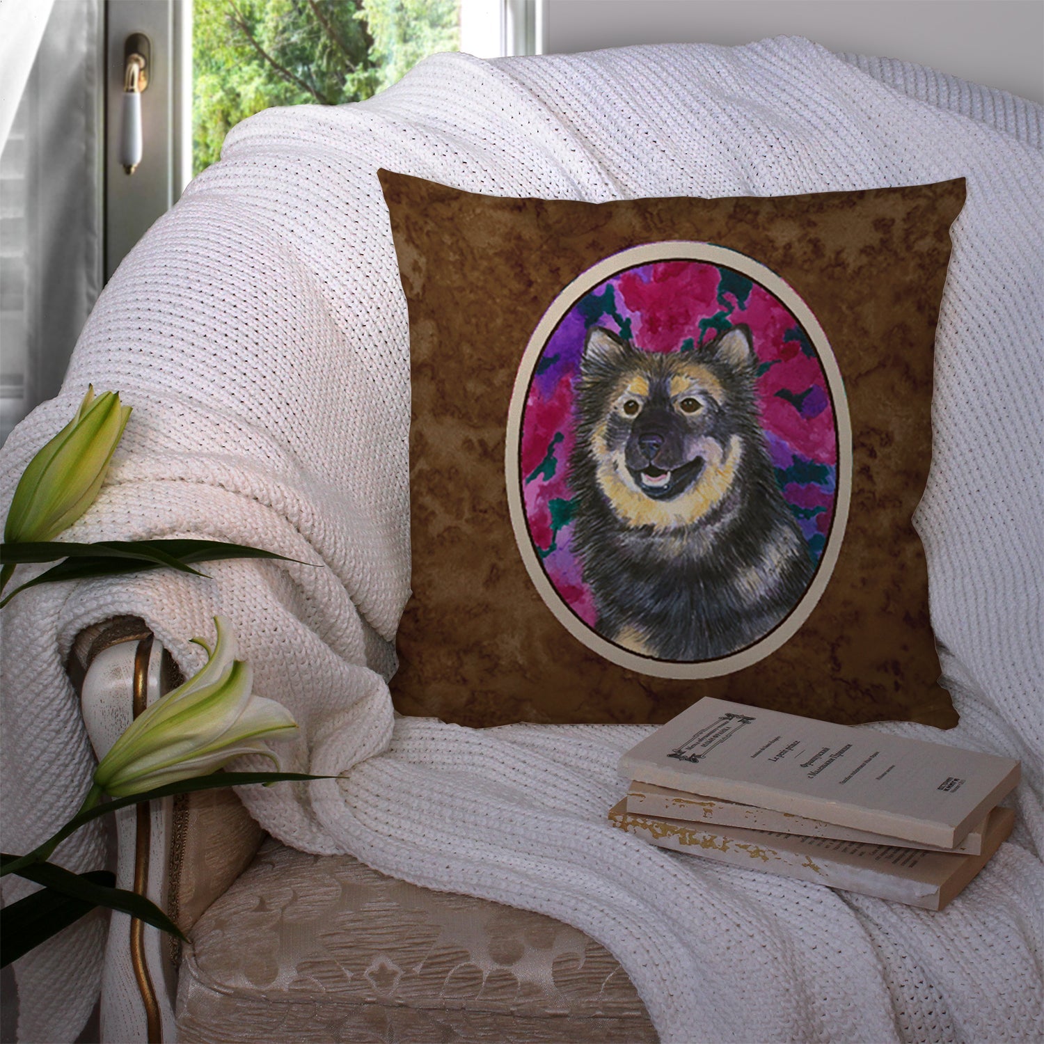 Finnish Lapphund Decorative Throw Pillow 14x14 Indoor Outdoor Accent Cushion, Fabric Cover with Insert for Sofa, Bed, Porch & Living Room