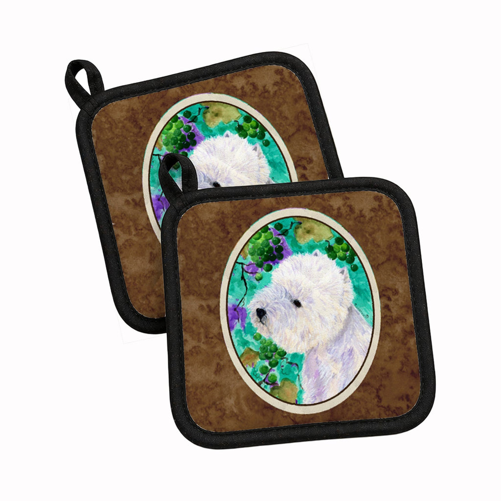 Westie Pot Holder Set of 2 Heat Resistant Quilted Hot Pads 7.5 x 7.5 Inch, Insulated Kitchen Trivets for Cooking & Baking