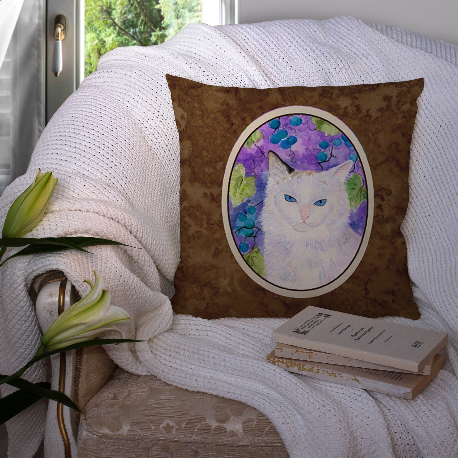 Cat Decorative Throw Pillow 14x14 Indoor Outdoor Accent Cushion, Fabric Cover with Insert for Sofa, Bed, Porch & Living Room