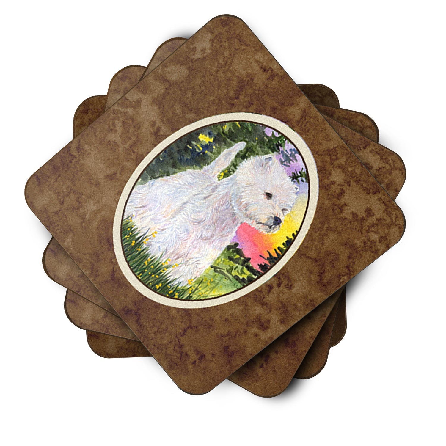 Westie Foam Coasters Set of 4 Cup Coasters for Indoor Outdoor, Tabletop Protection, Anti Slip, Mouse pad Material