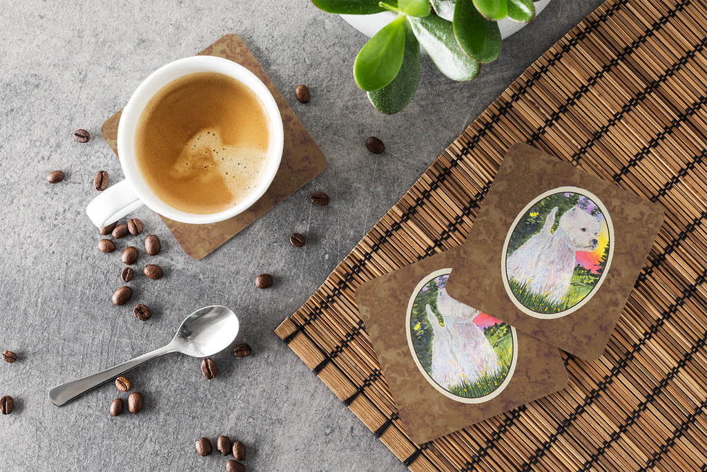 Westie Foam Coasters Set of 4 Cup Coasters for Indoor Outdoor, Tabletop Protection, Anti Slip, Mouse pad Material