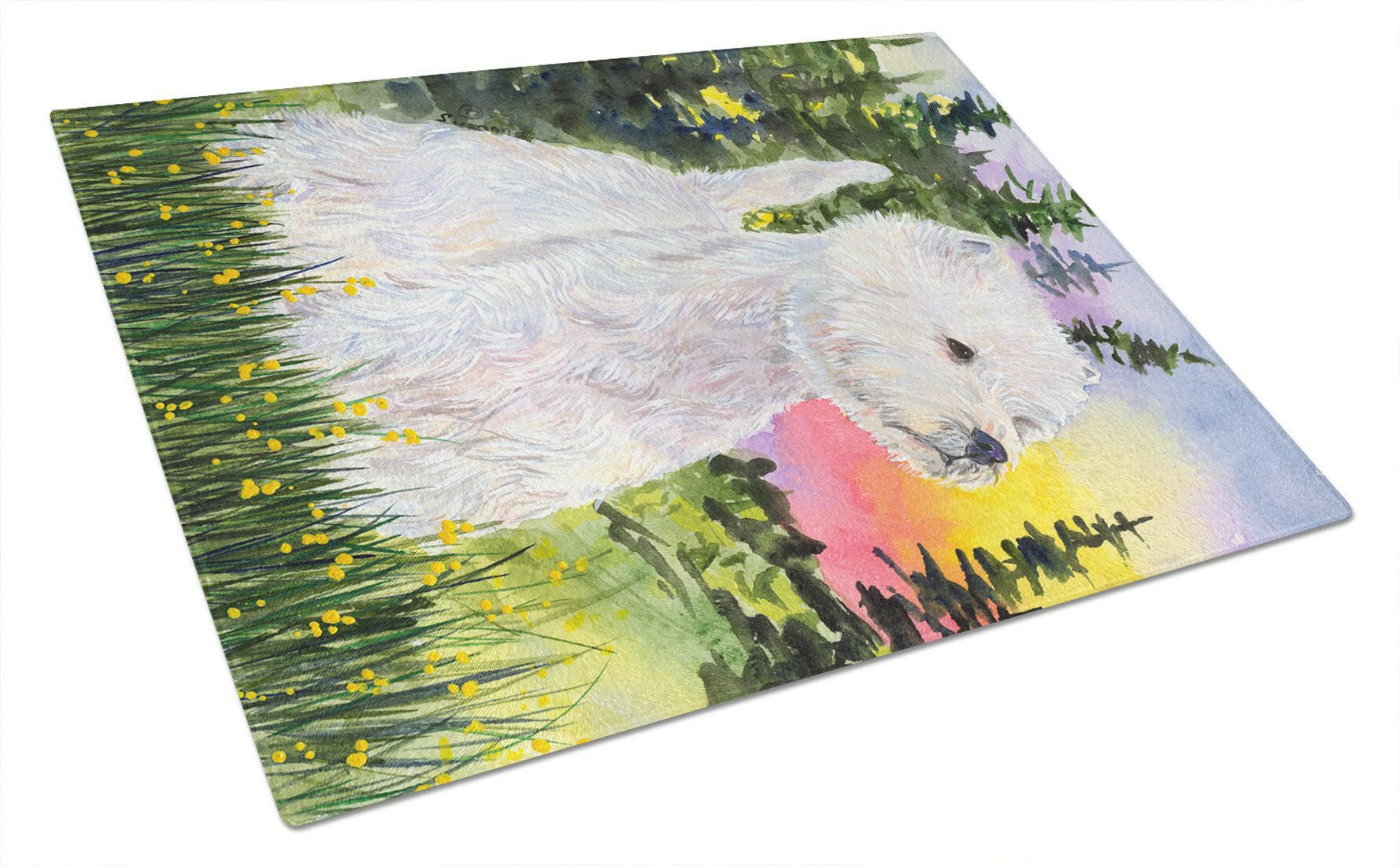 Westie Cutting Board Tempered Glass Kitchen Cutting Surface, Heat Resistant Chopping, Non-Slip Feet, Food Prep & Serving