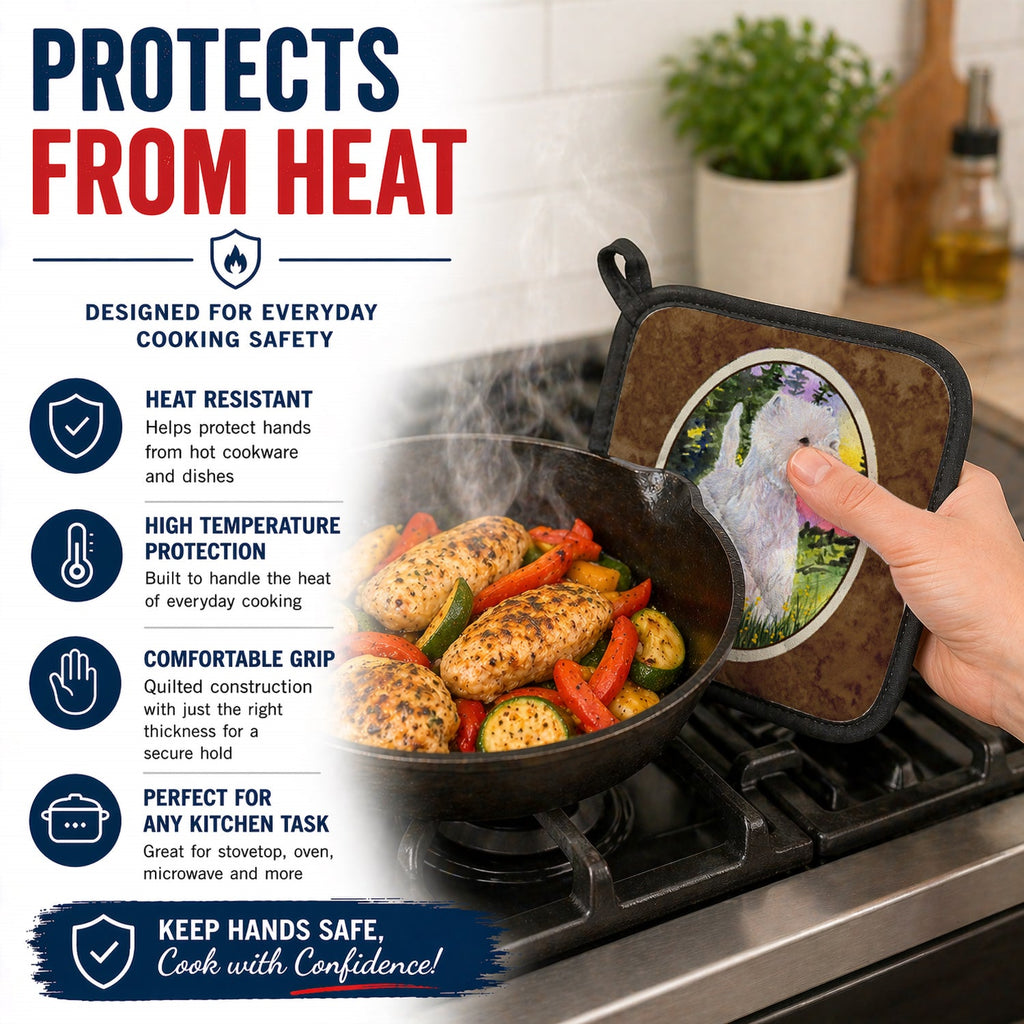Westie Pot Holder Set of 2 Heat Resistant Quilted Hot Pads 7.5 x 7.5 Inch, Insulated Kitchen Trivets for Cooking & Baking