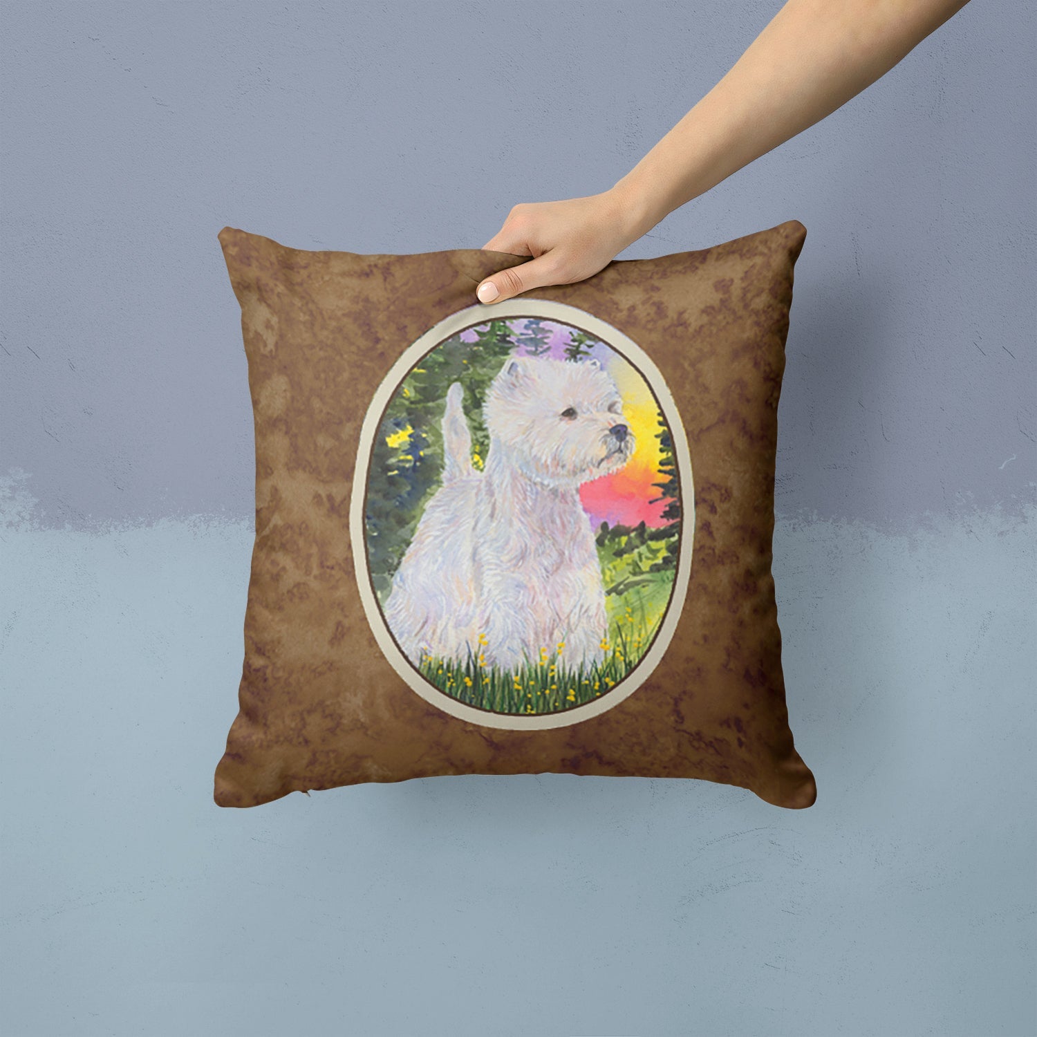 Westie Decorative Throw Pillow 14x14 Indoor Outdoor Accent Cushion, Fabric Cover with Insert for Sofa, Bed, Porch & Living Room