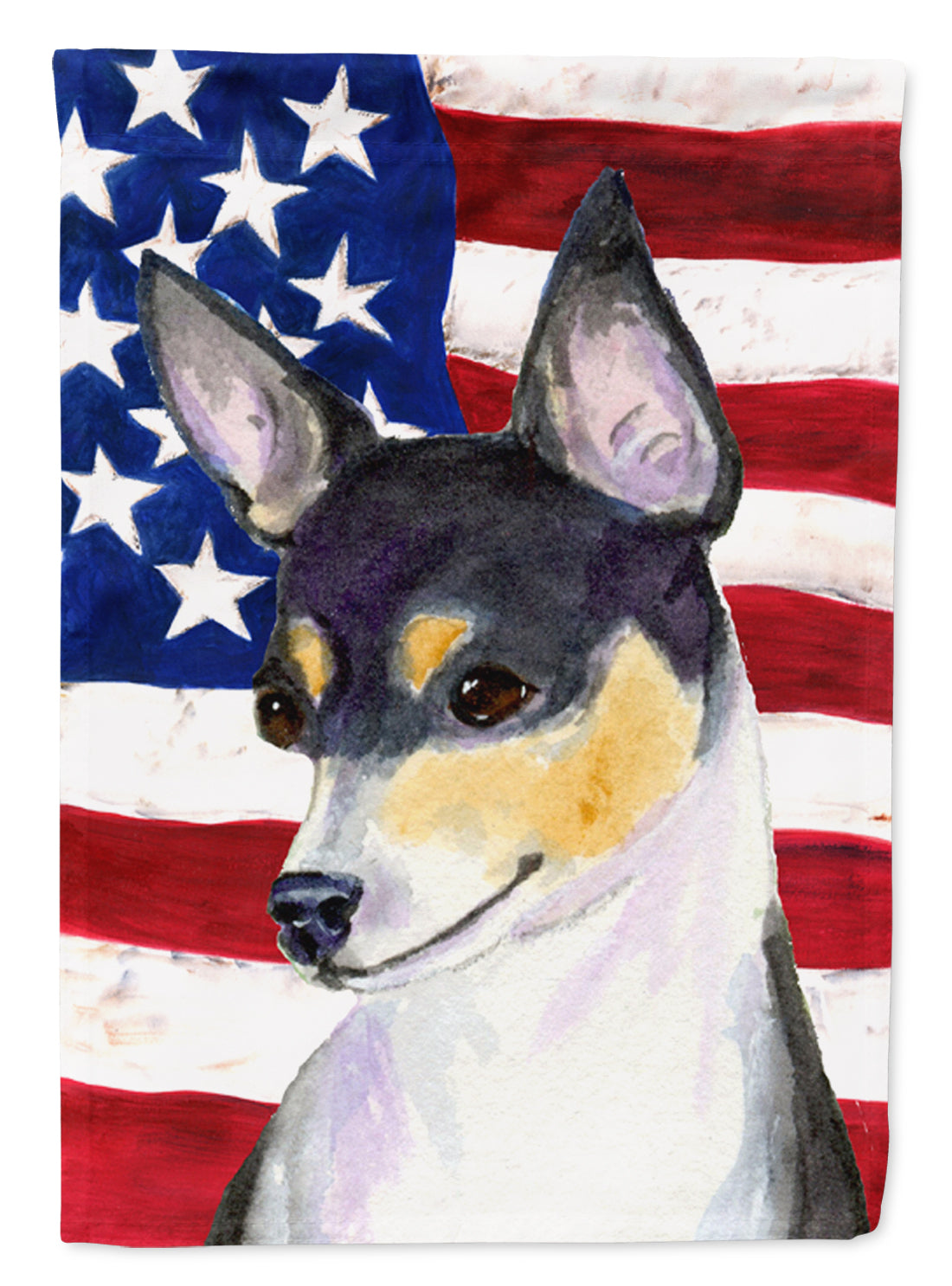 USA American Flag with Fox Terrier House Flag 28x40 Porch Sleeve Pole Decorative Outside Yard Banner Artwork Wall Hanging, Polyester