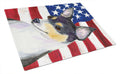 USA American Flag with Fox Terrier Cutting Board Tempered Glass Kitchen Cutting Surface, Heat Resistant Chopping, Non-Slip Feet, Food Prep & Serving