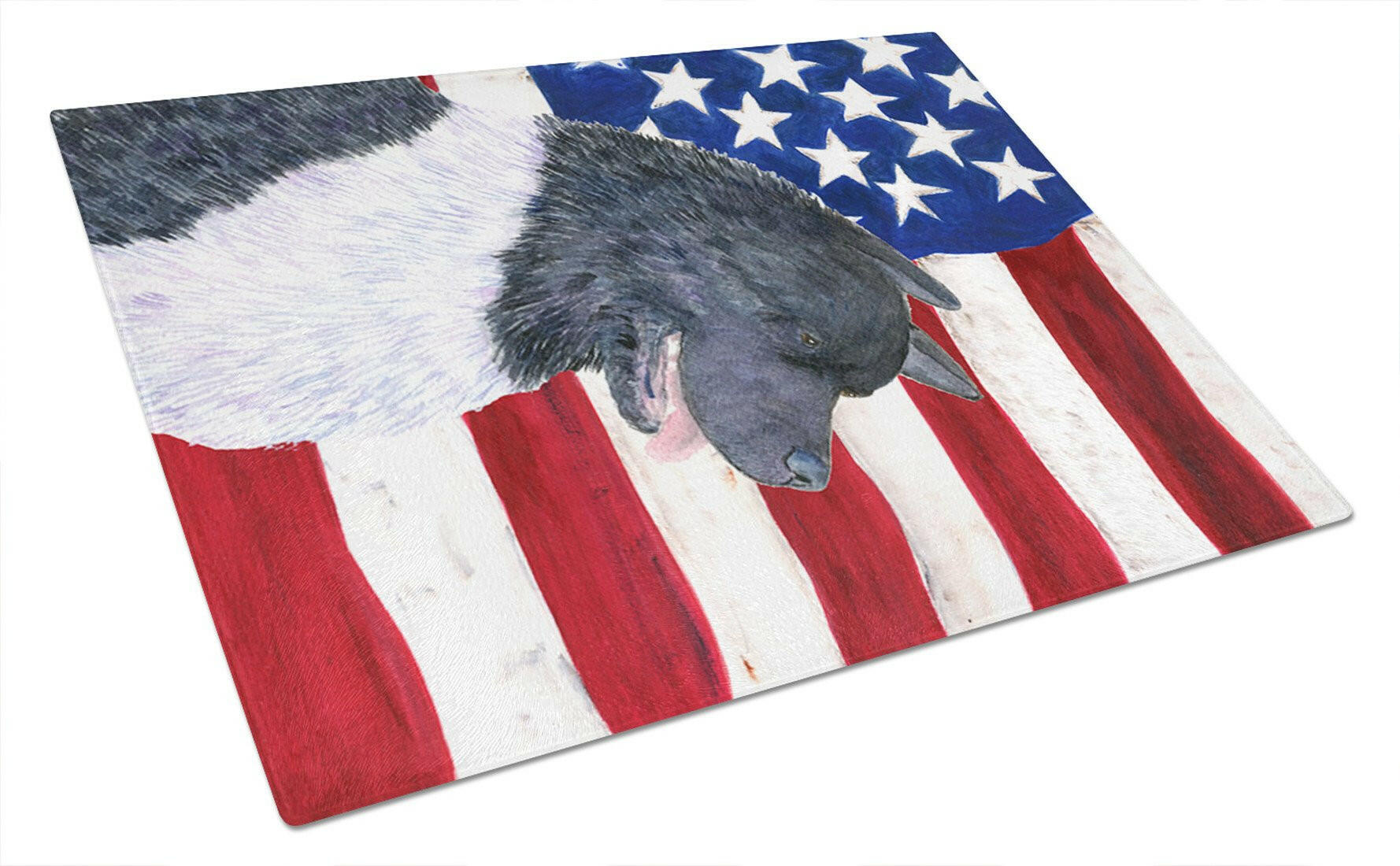 USA American Flag with Akita Cutting Board Tempered Glass Kitchen Cutting Surface, Heat Resistant Chopping, Non-Slip Feet, Food Prep & Serving