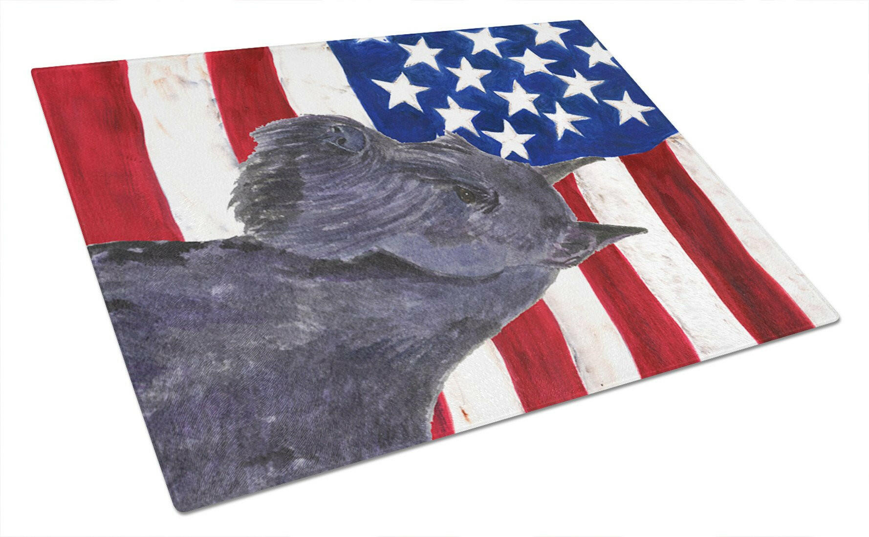 USA American Flag with Schnauzer Cutting Board Tempered Glass Kitchen Cutting Surface, Heat Resistant Chopping, Non-Slip Feet, Food Prep & Serving