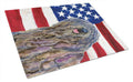 USA American Flag with Bergamasco Sheepdog Cutting Board Tempered Glass Kitchen Cutting Surface, Heat Resistant Chopping, Non-Slip Feet, Food Prep & Serving