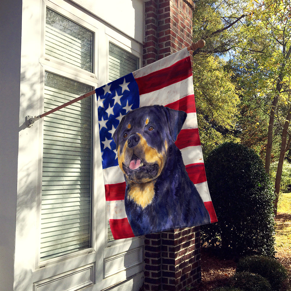 USA American Flag with Rottweiler House Flag 28x40 Porch Sleeve Pole Decorative Outside Yard Banner Artwork Wall Hanging, Polyester