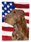 USA American Flag with Field Spaniel House Flag 28x40 Porch Sleeve Pole Decorative Outside Yard Banner Artwork Wall Hanging, Polyester