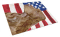 USA American Flag with Field Spaniel Cutting Board Tempered Glass Kitchen Cutting Surface, Heat Resistant Chopping, Non-Slip Feet, Food Prep & Serving