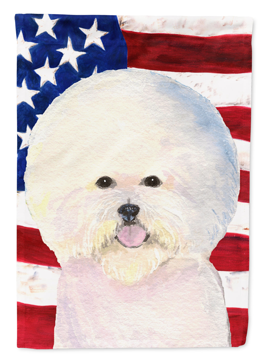 USA American Flag with Bichon Frise House Flag 28x40 Porch Sleeve Pole Decorative Outside Yard Banner Artwork Wall Hanging, Polyester