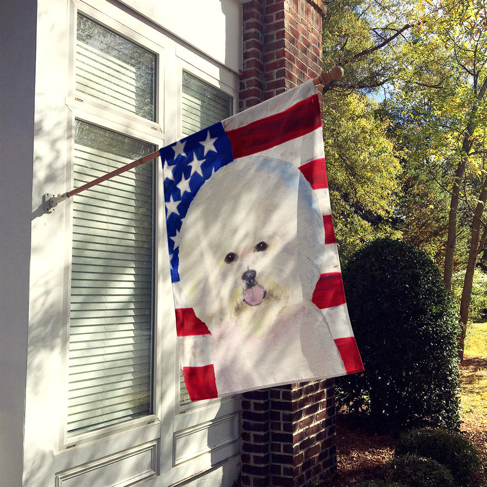 USA American Flag with Bichon Frise House Flag 28x40 Porch Sleeve Pole Decorative Outside Yard Banner Artwork Wall Hanging, Polyester