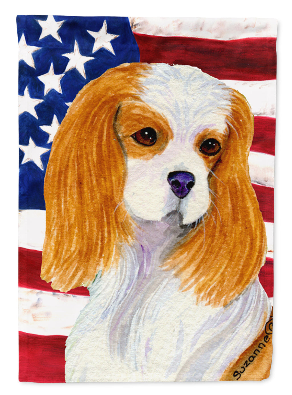 USA American Flag with Cavalier Spaniel House Flag 28x40 Porch Sleeve Pole Decorative Outside Yard Banner Artwork Wall Hanging, Polyester