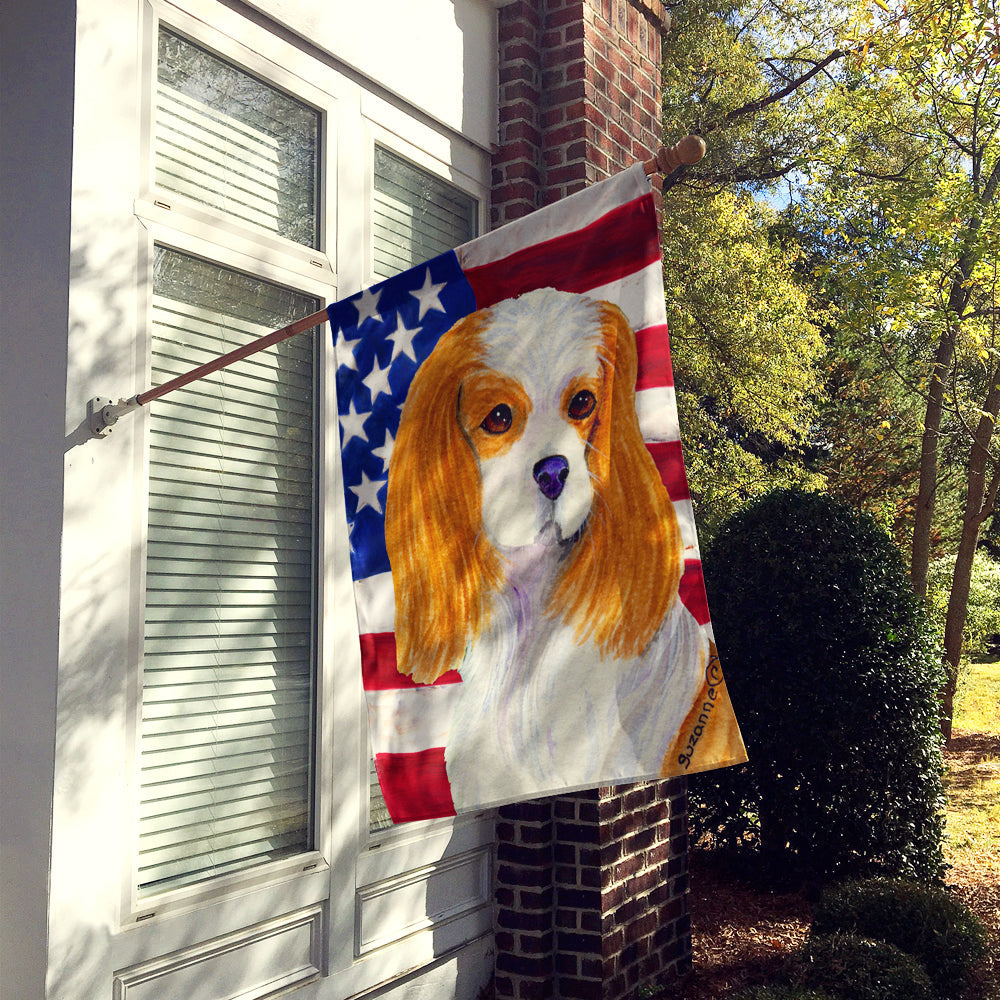 USA American Flag with Cavalier Spaniel House Flag 28x40 Porch Sleeve Pole Decorative Outside Yard Banner Artwork Wall Hanging, Polyester