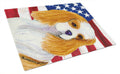 USA American Flag with Cavalier Spaniel Cutting Board Tempered Glass Kitchen Cutting Surface, Heat Resistant Chopping, Non-Slip Feet, Food Prep & Serving
