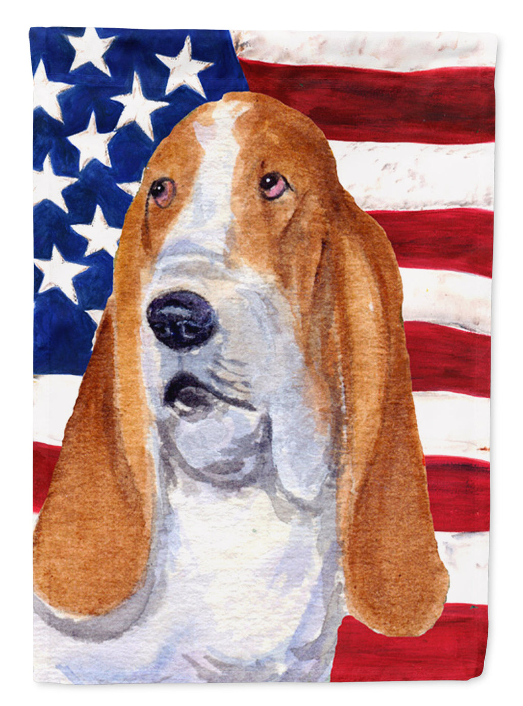 USA American Flag with Basset Hound House Flag 28x40 Porch Sleeve Pole Decorative Outside Yard Banner Artwork Wall Hanging, Polyester