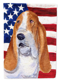 USA American Flag with Basset Hound House Flag 28x40 Porch Sleeve Pole Decorative Outside Yard Banner Artwork Wall Hanging, Polyester