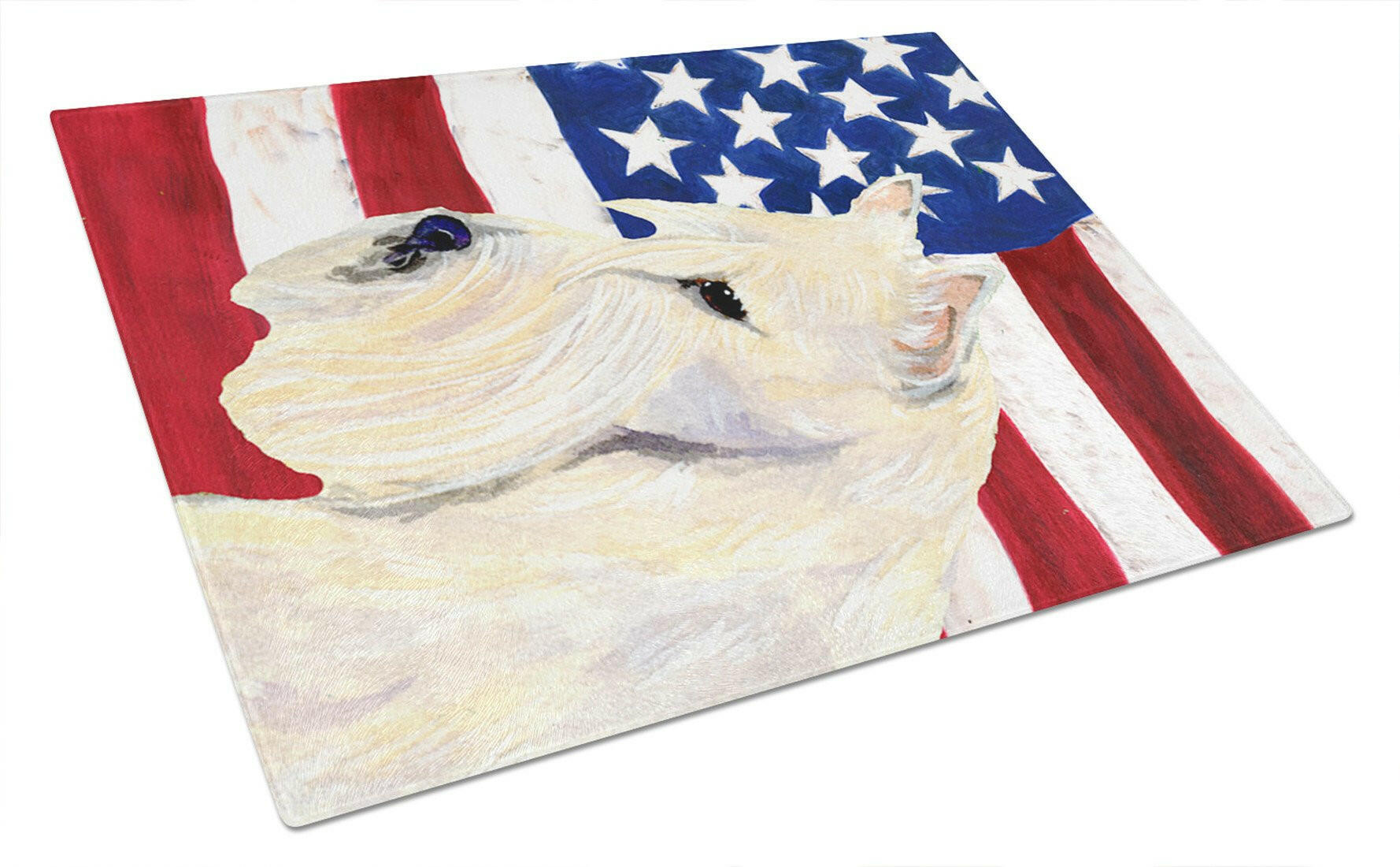 USA American Flag with Scottish Terrier Cutting Board Tempered Glass Kitchen Cutting Surface, Heat Resistant Chopping, Non-Slip Feet, Food Prep & Serving