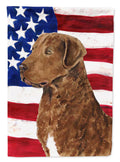 USA American Flag with Curly Coated Retriever House Flag 28x40 Porch Sleeve Pole Decorative Outside Yard Banner Artwork Wall Hanging, Polyester