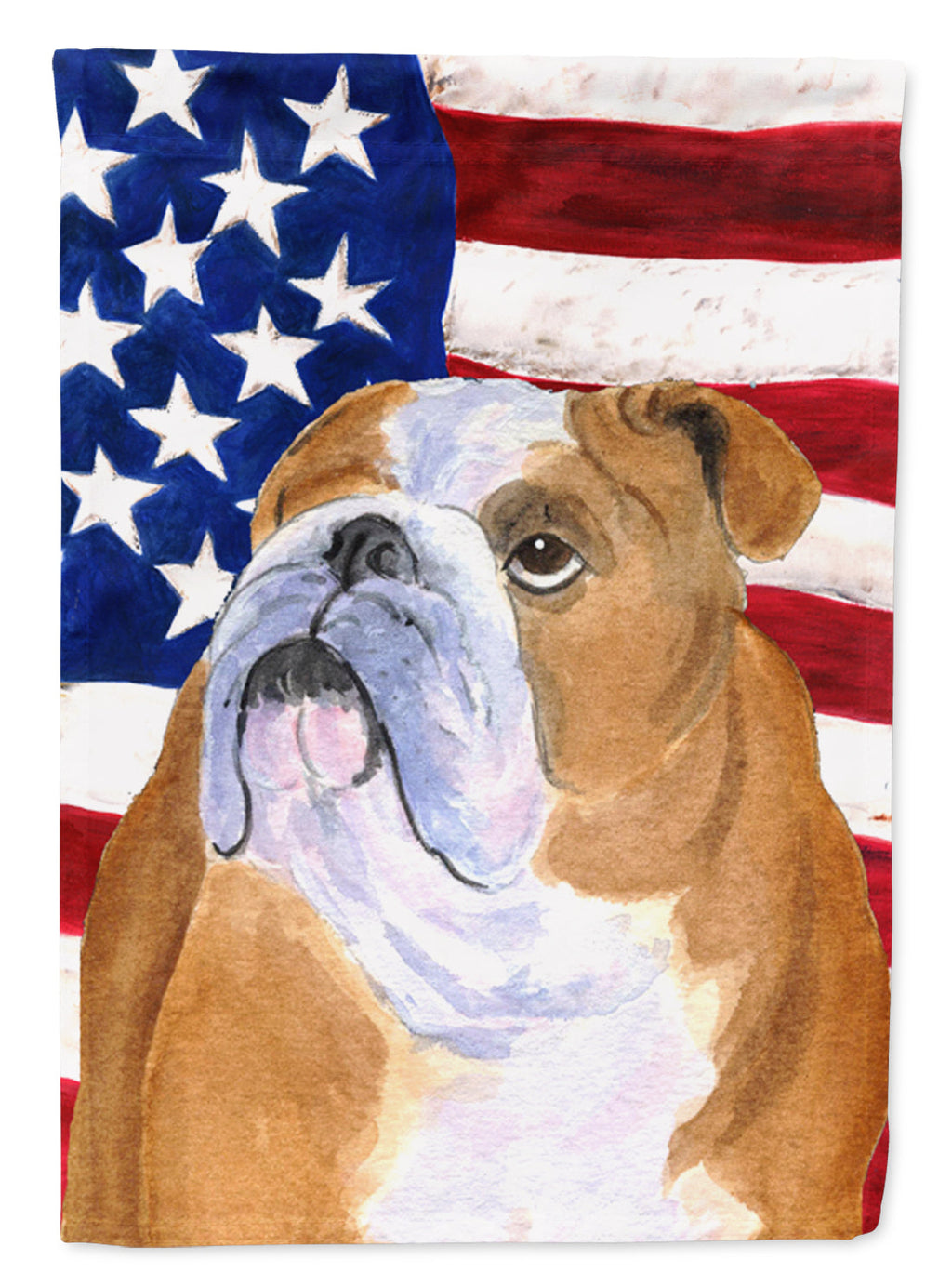 USA American Flag with Bulldog English House Flag 28x40 Porch Sleeve Pole Decorative Outside Yard Banner Artwork Wall Hanging, Polyester
